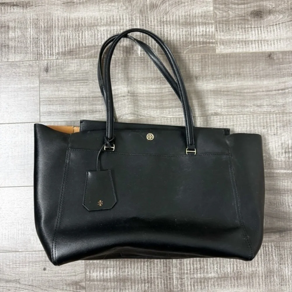 Tory Burch Parker Tote Black Saffiano Leather Structured